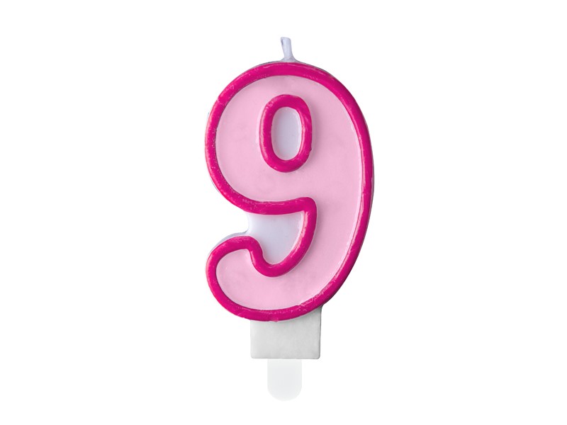 Birthday candle Number 9, pink,7cm (1 pc)